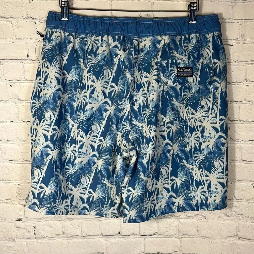 Fish Hippie Mens Volley Swim Trunks‎ 8” Sailor Swimwear Board Shorts size L NEW